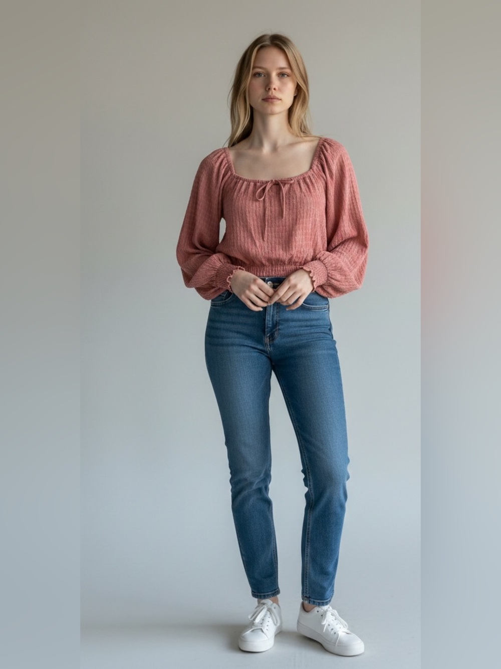 Wayf NWT salmon color long sleeve crop bohemian festival top blouse extra large